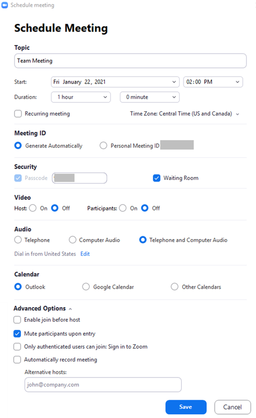 zoom meeting settings 